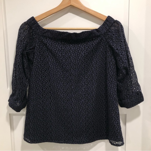 Tibi off the shoulder, dark navy blue top with small hole patters. Size 0. - Picture 2 of 10